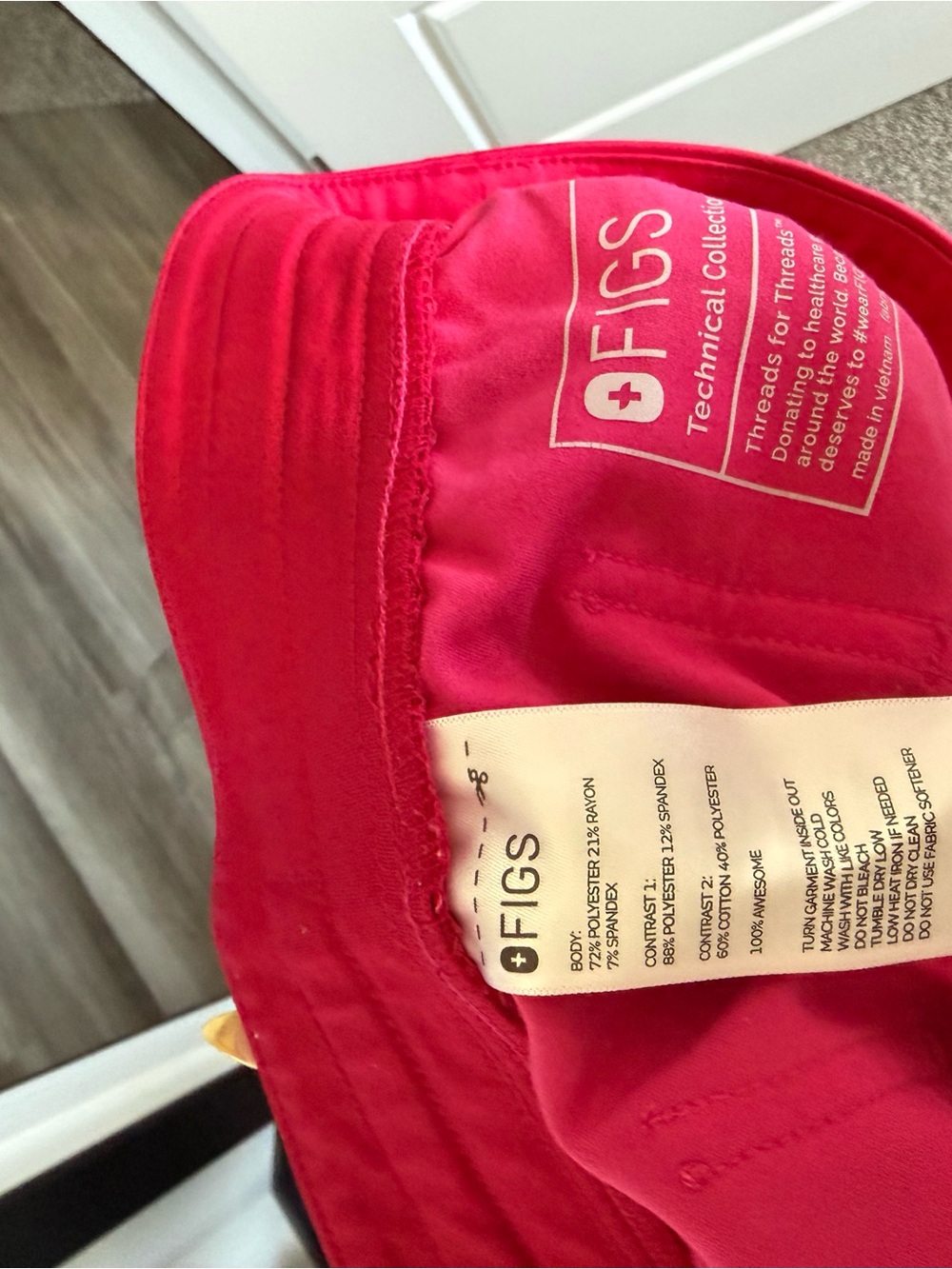 Figs Hot Pink Jogger Pants with Yellow Drawstring - Picture 3 of 4